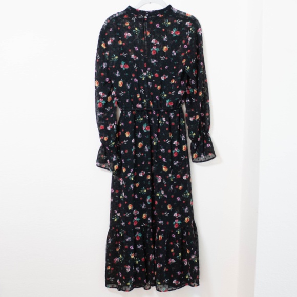 Banana Republic Black Floral Sheer Clip-Dot Midi Dress - Picture 6 of 7